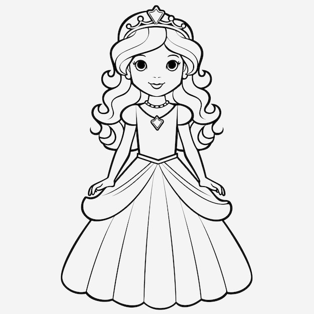 Premium photo black and white princess illustration minimalistic coloring page for kids with simple shapes