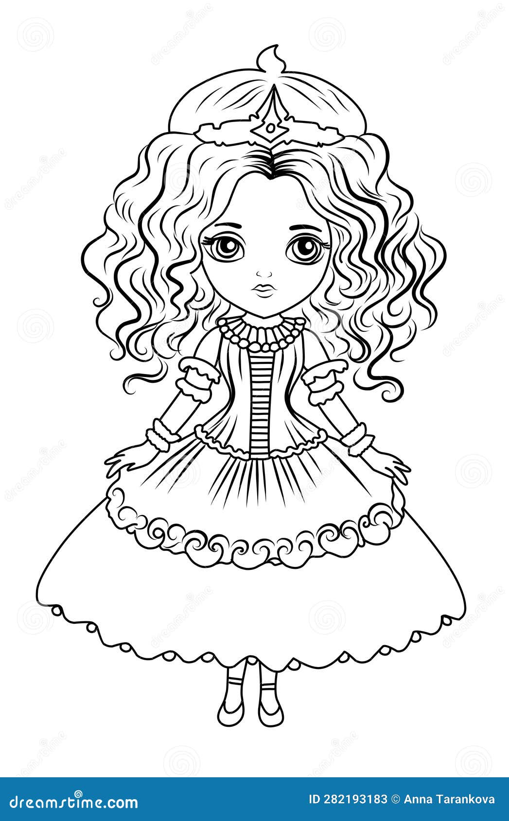 Princess coloring page coloring page princess in a crown and royal clothes stock vector