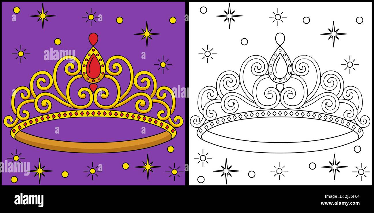 Princess crown coloring page colored illustration stock vector image art