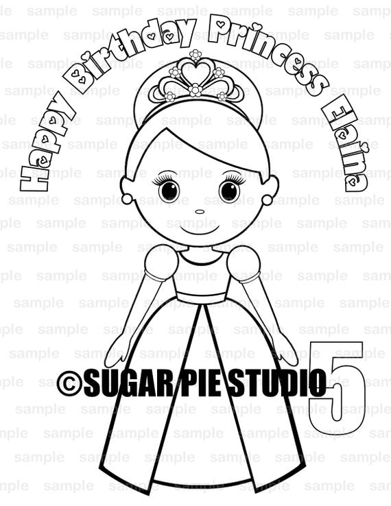 Personalized princess coloring page birthday party favor colouring activity sheet personalized printable template