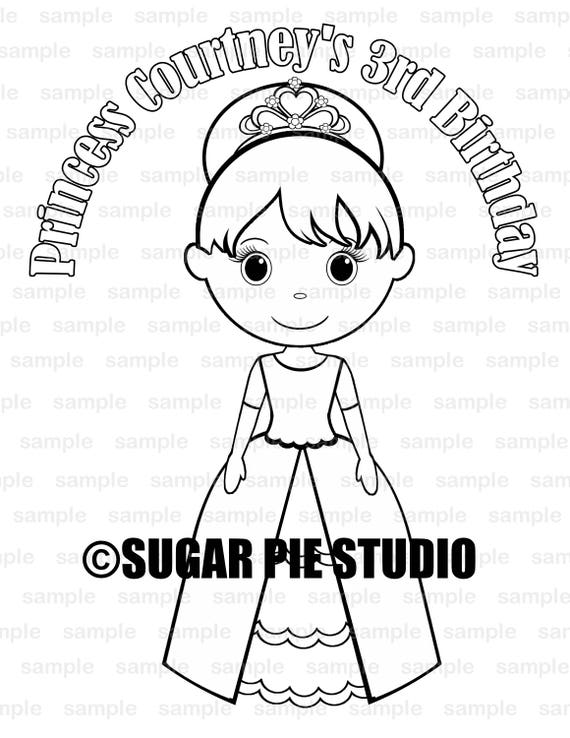 Personalized princess coloring page birthday party favor colouring activity sheet personalized printable template