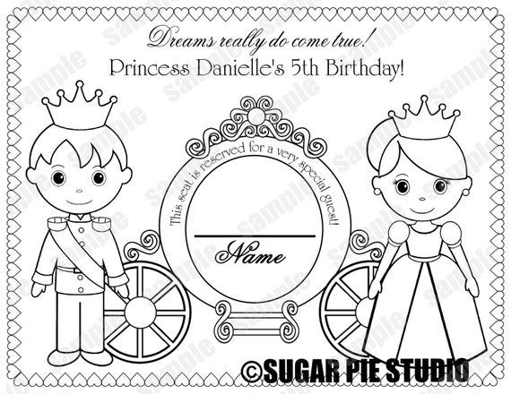 Personalized princess coloring page birthday party favor colouring activity sheet personalized printable template