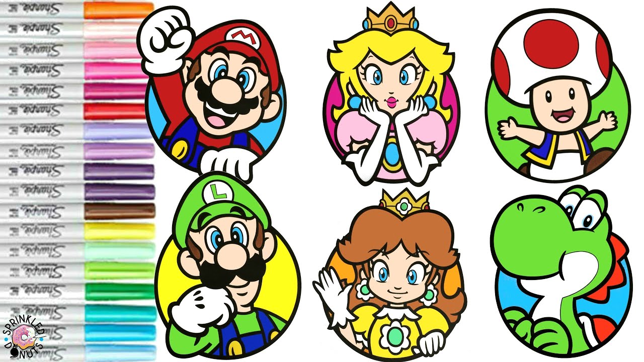 Super ario bros coloring book copilation nintendo ario luigi princess peach princess daisy yoshi