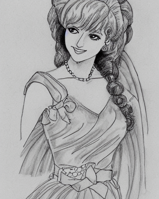 Inked sketch of princess diana drawn by naoko takeuchi