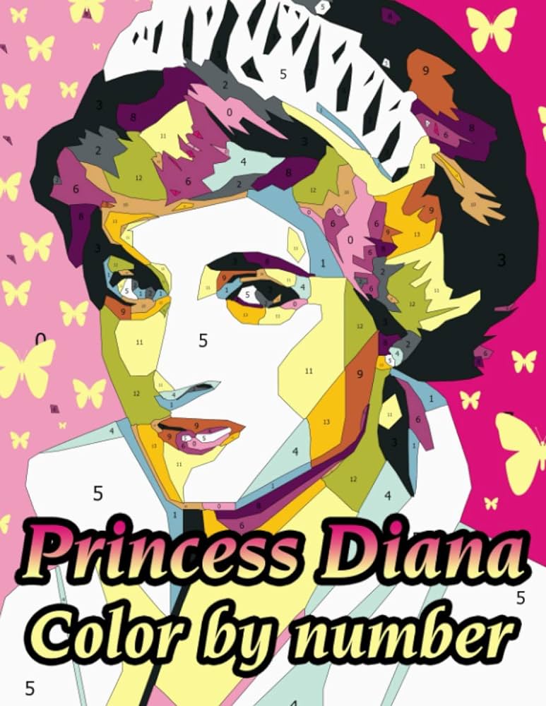 Princess diana color by number beautiful princess of british royal family illustration color number book for fans adults stress relief gift coloring book moore daniel books