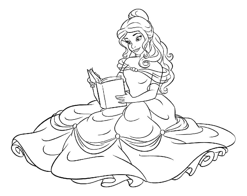 Belle reading a book coloring page