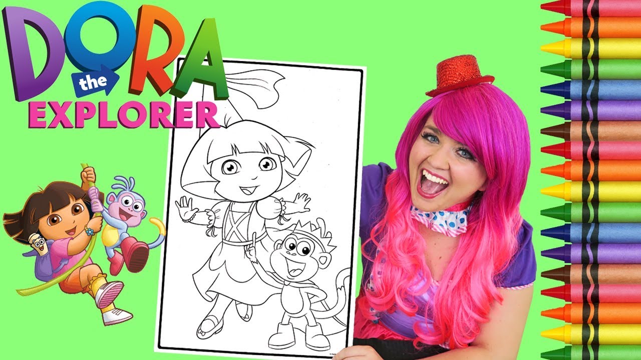 Coloring dora the explorer princess giant coloring book page crayola crayons kii the clown