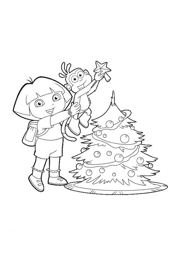 Dora christmas coloring pages dora and boots xmas printables team colors