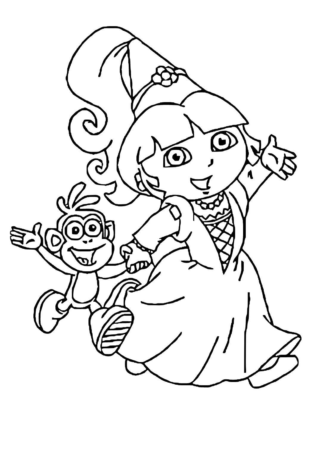 Free printable dora princess coloring page sheet and picture for adults and kids girls and boys