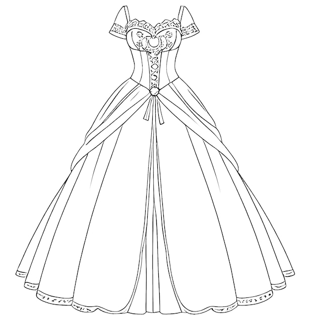 Premium ai image hand drawn vector illustration of dress princess coloring page