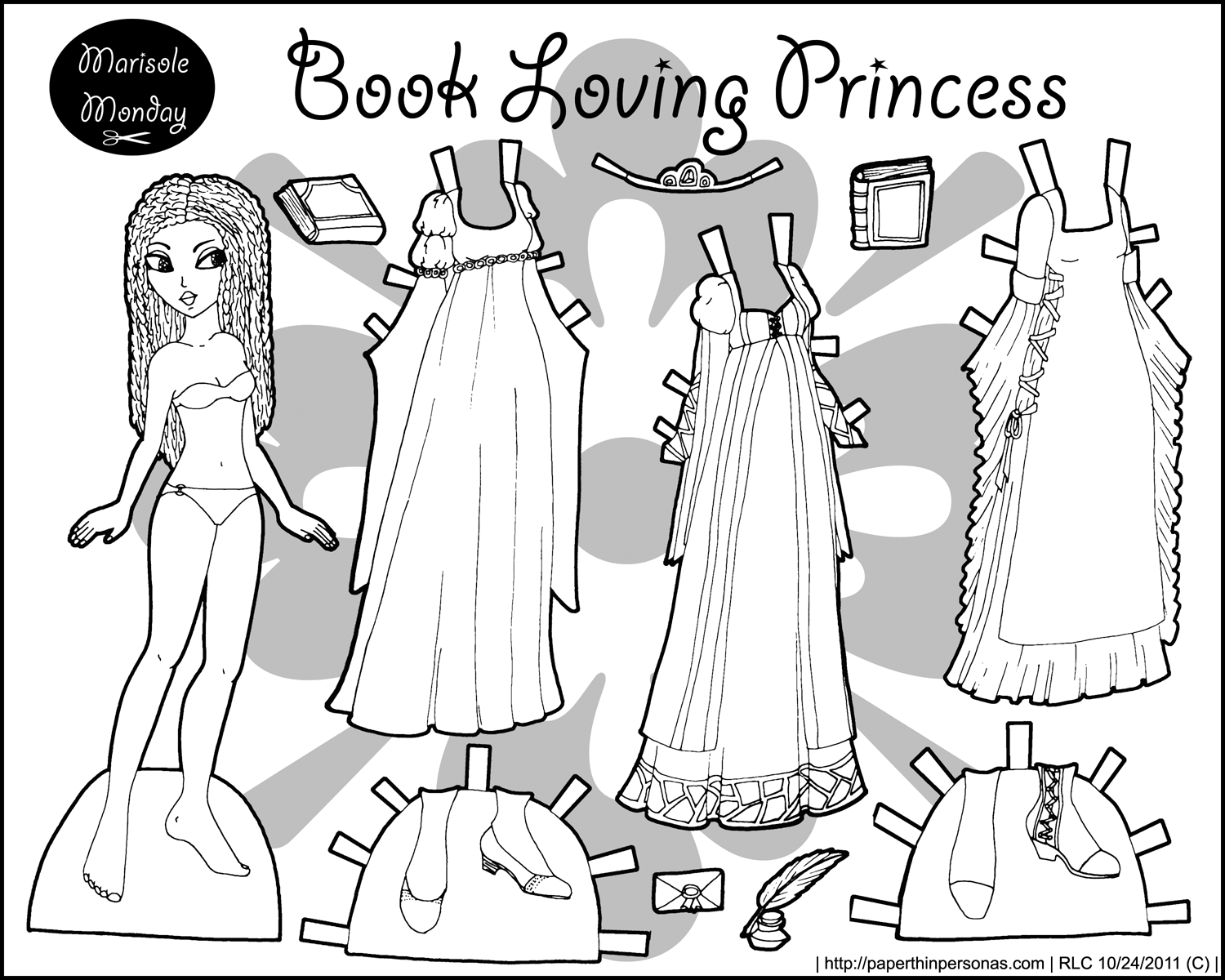 Four princess coloring pages to print dress