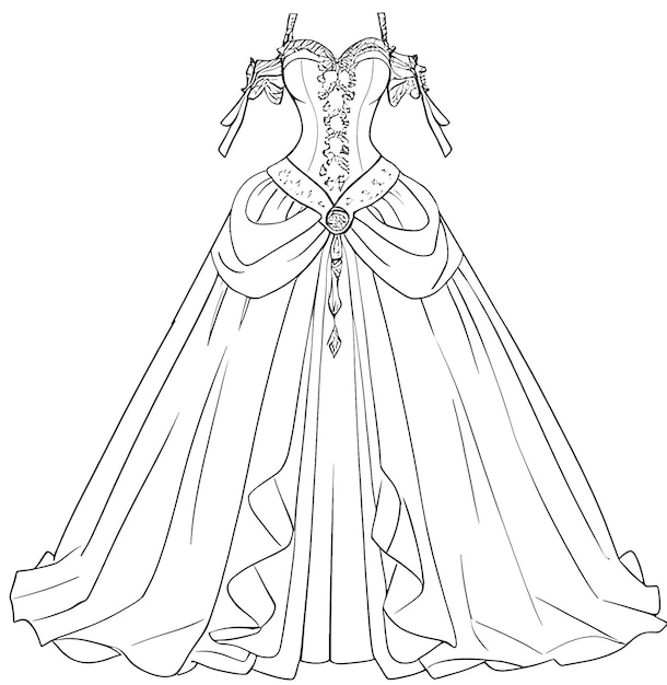 Premium ai image hand drawn vector illustration of dress princess coloring page