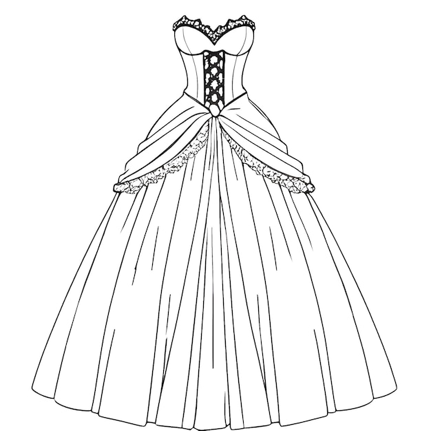 Premium ai image hand drawn vector illustration of dress princess coloring page