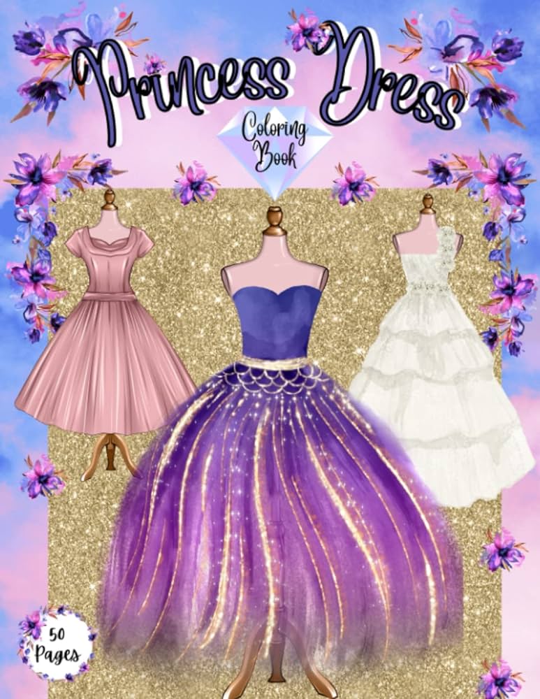 Princess dress coloring book bee a fashion designer with pages of fancy dresses and ball gowns with bows glitter ruffles belts and more x inches creations curly kiddo books