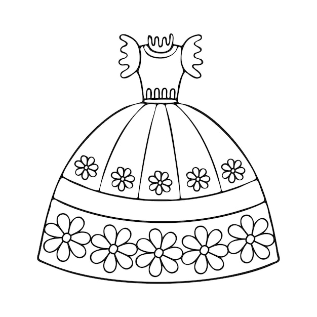 Premium vector coloring page evening gown princess dress piece clothing hand drawn line art coloring book