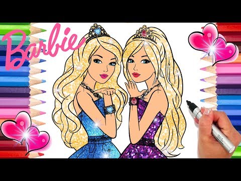 Barbie princess twins beautiful sparkle dress coloring page barbie coloring book barbie coloring