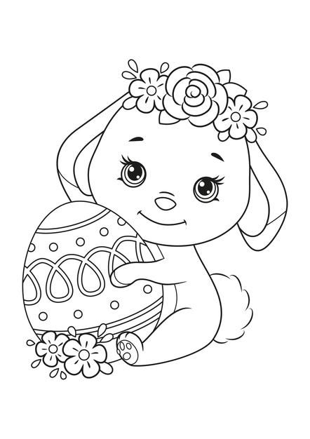 Premium vector cute easter bunny with egg coloring page bunny coloring pages easter bunny colouring easter coloring book