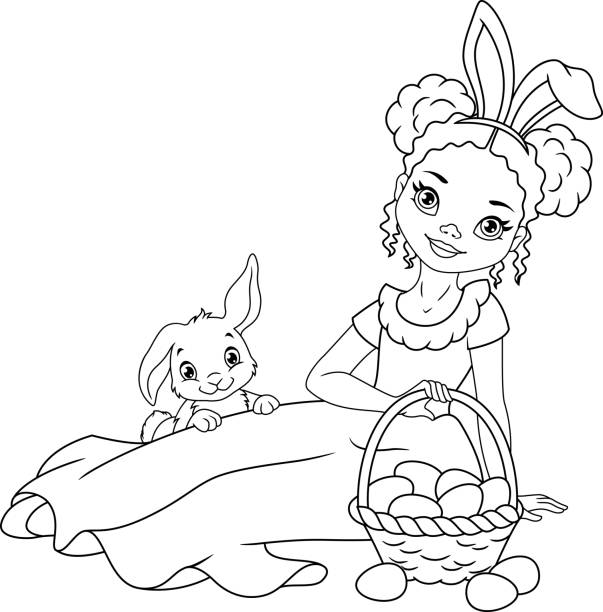 Easter girl coloring page stock illustration