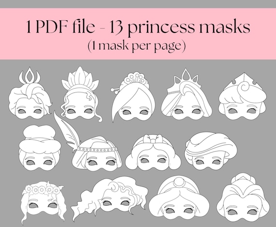 Printable princess masks diy princess mask princess costume princess party supplies instant digital download