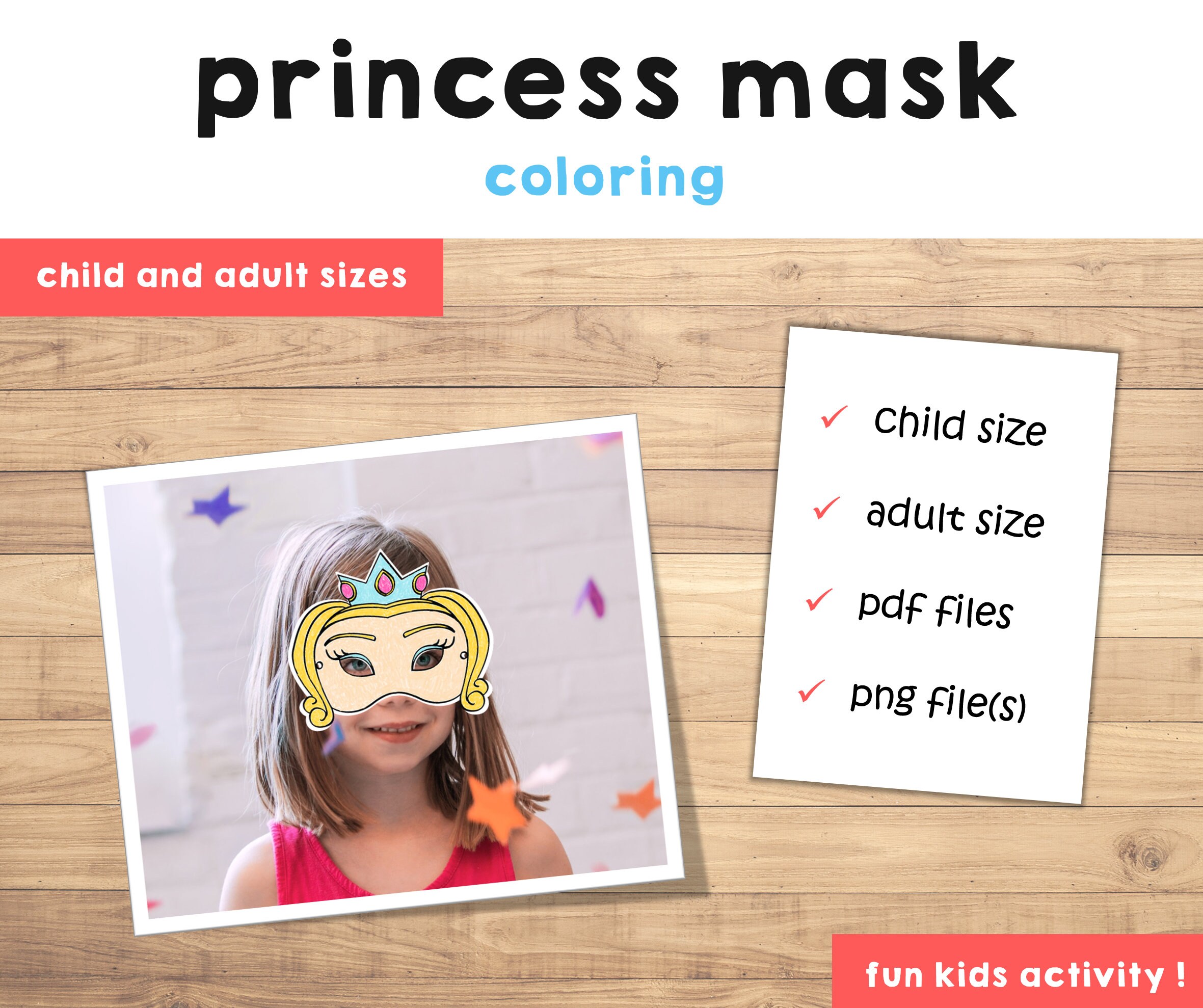 Princess mask printable coloring princess party favor princess