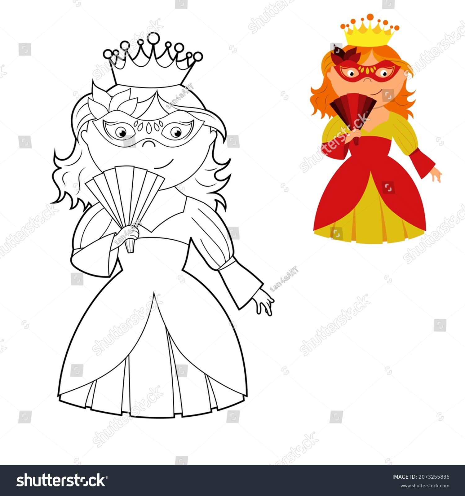 Coloring book cute princess dress mask stock vector royalty free