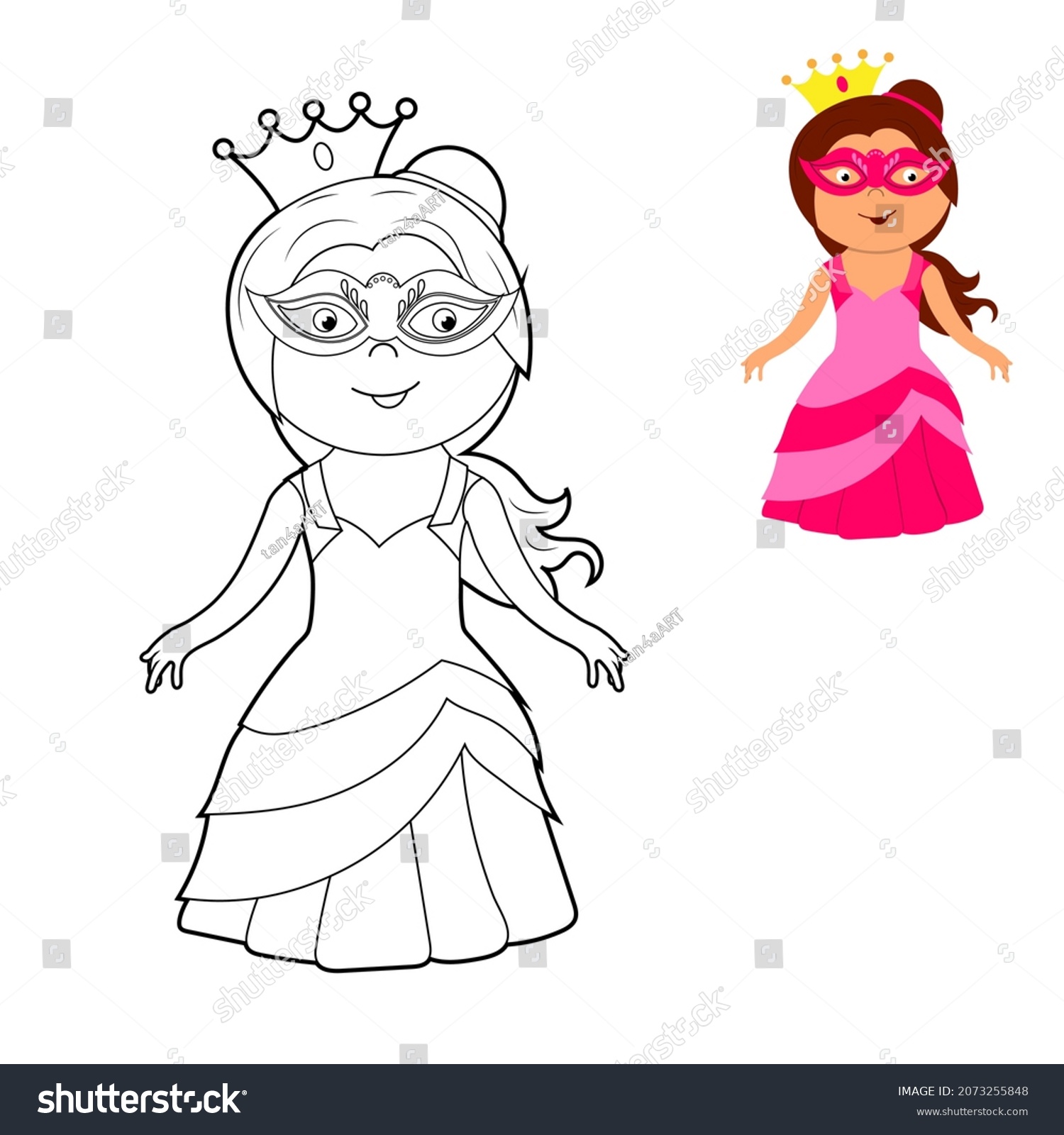 Coloring book cute princess dress mask stock vector royalty free