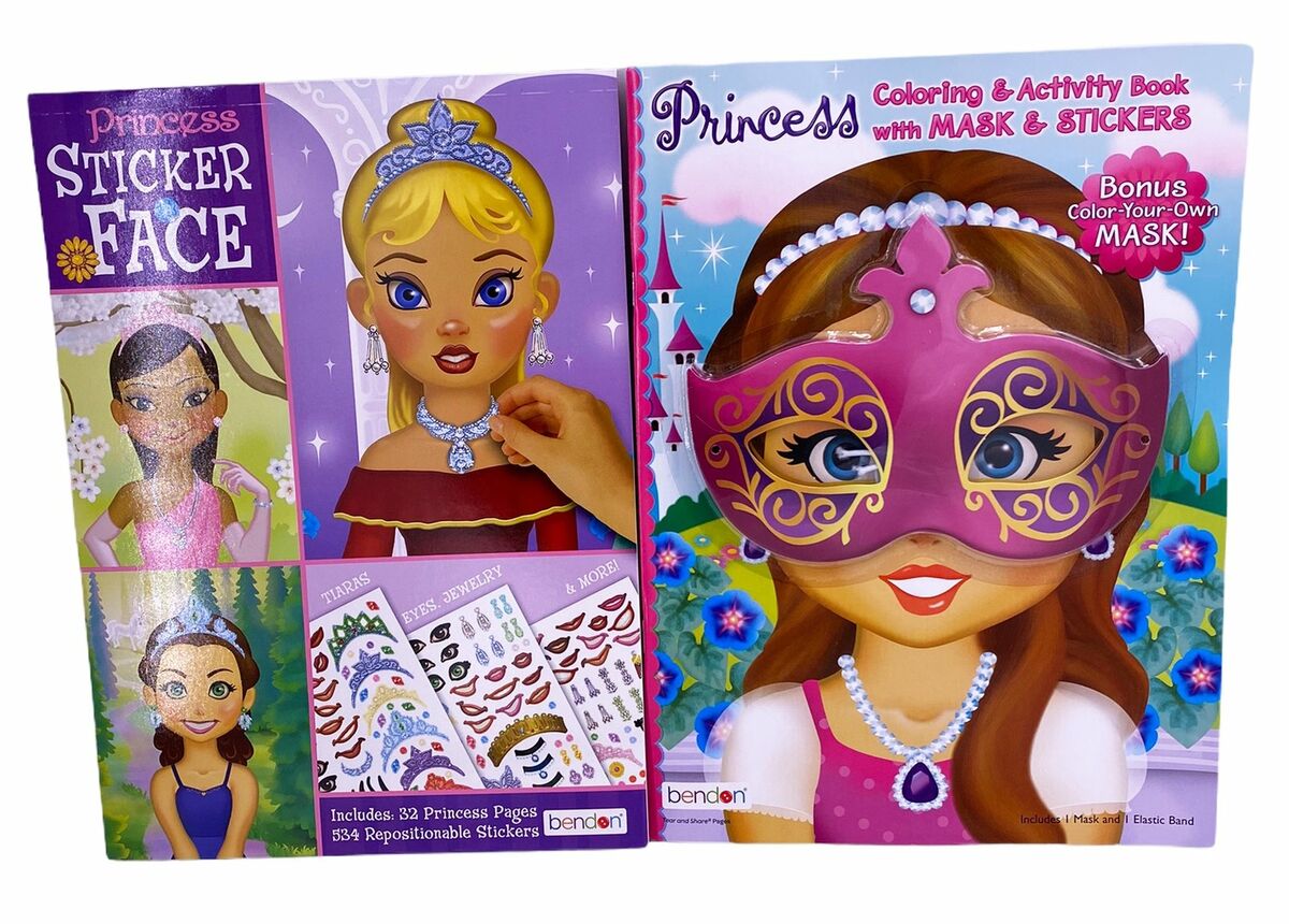 Princess coloring book and sticker face pad with mask and stickers