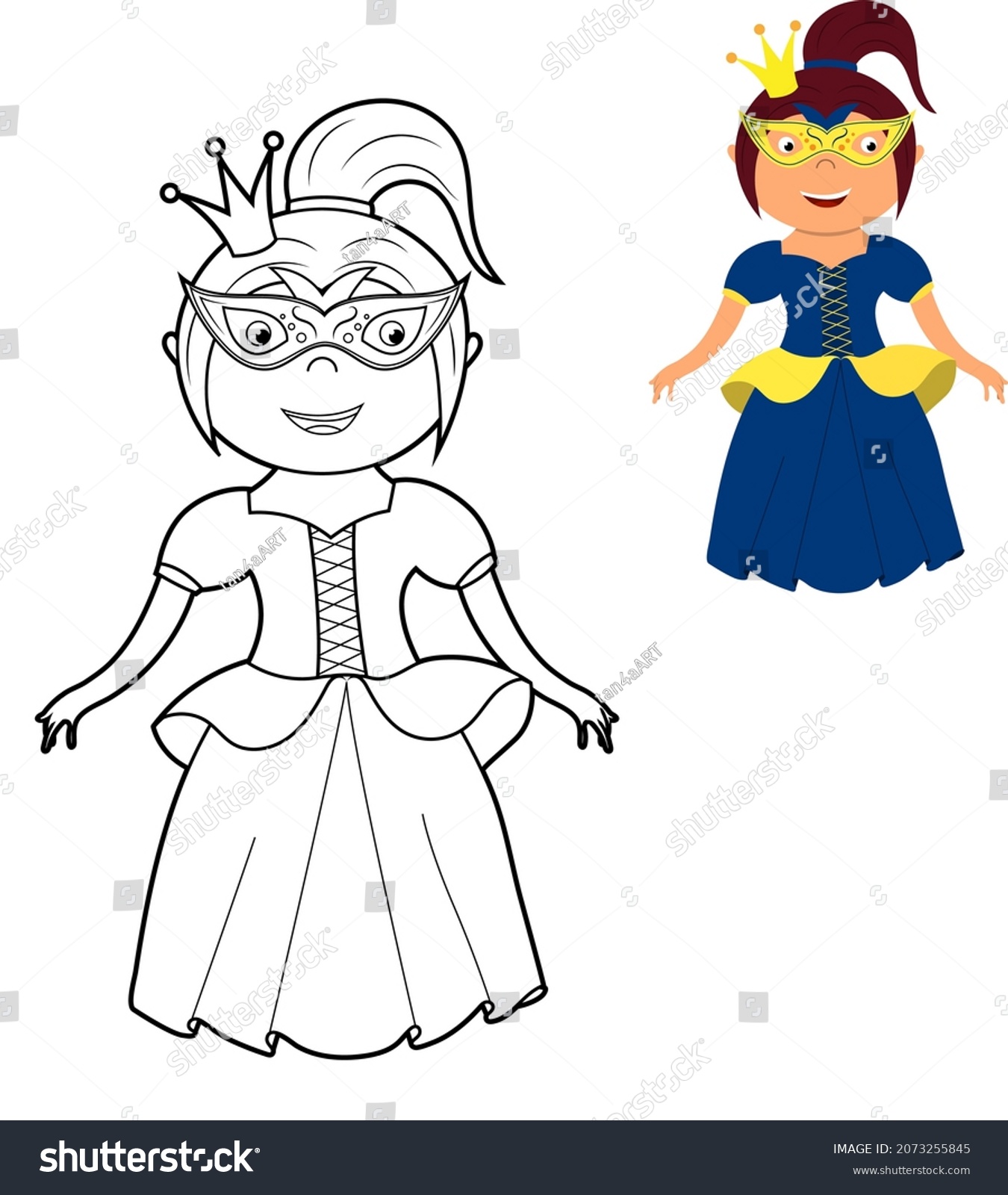 Coloring book cute princess dress mask stock vector royalty free