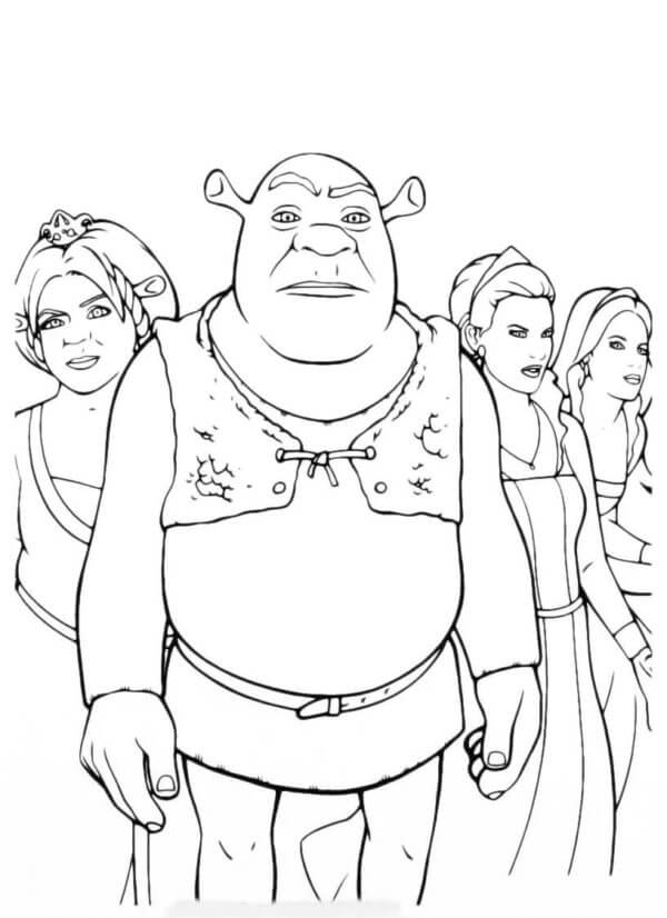 Shrek choosing your princess coloring page