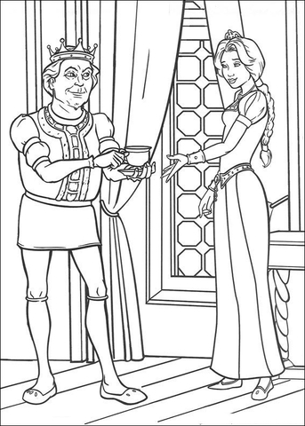 King is giving a cup of tea to fiona princess coloring page free printable coloring pages