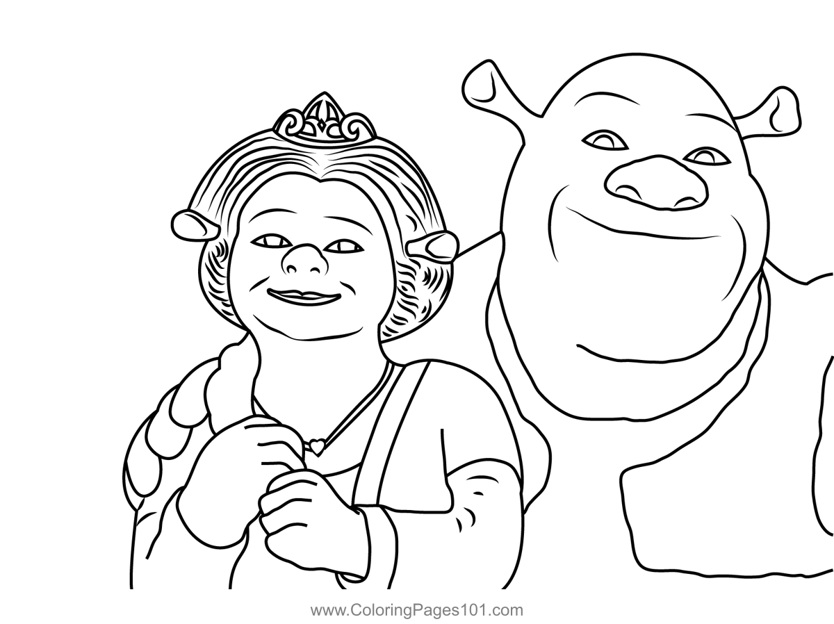 Shrek and princess fiona coloring page for kids