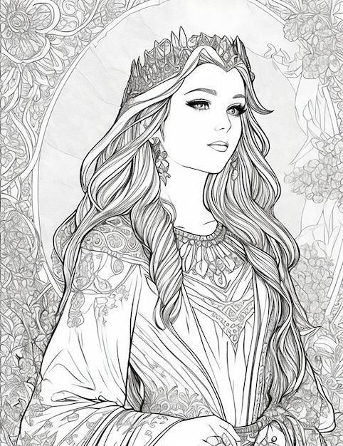 Premium ai image princess coloring page outline design for amazon kdp