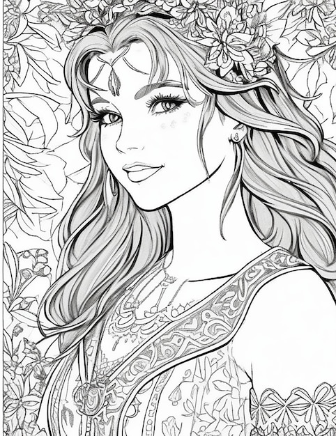 Premium ai image princess coloring page outline design for amazon kdp