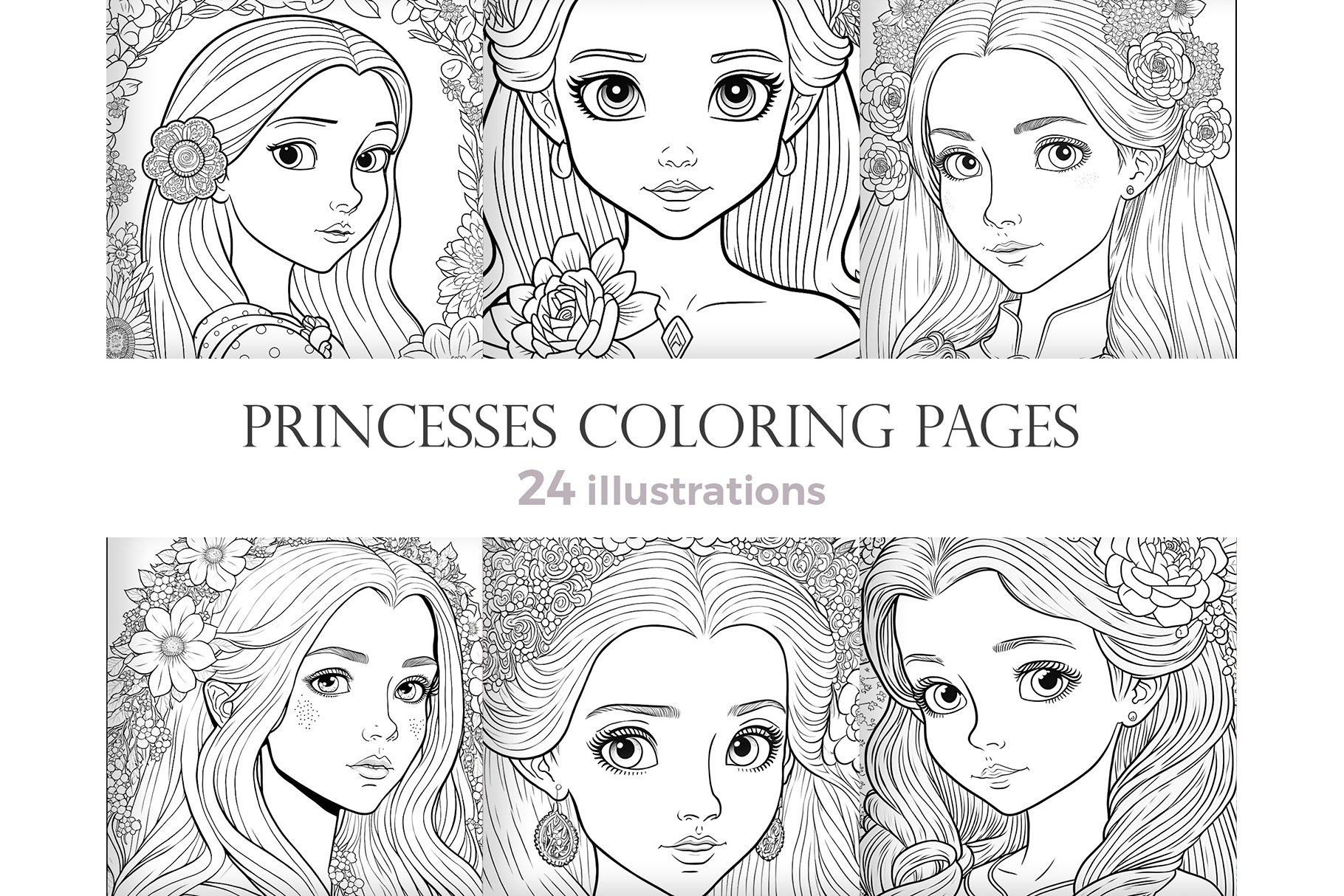 Princess coloring book coloring pages with girls portrait