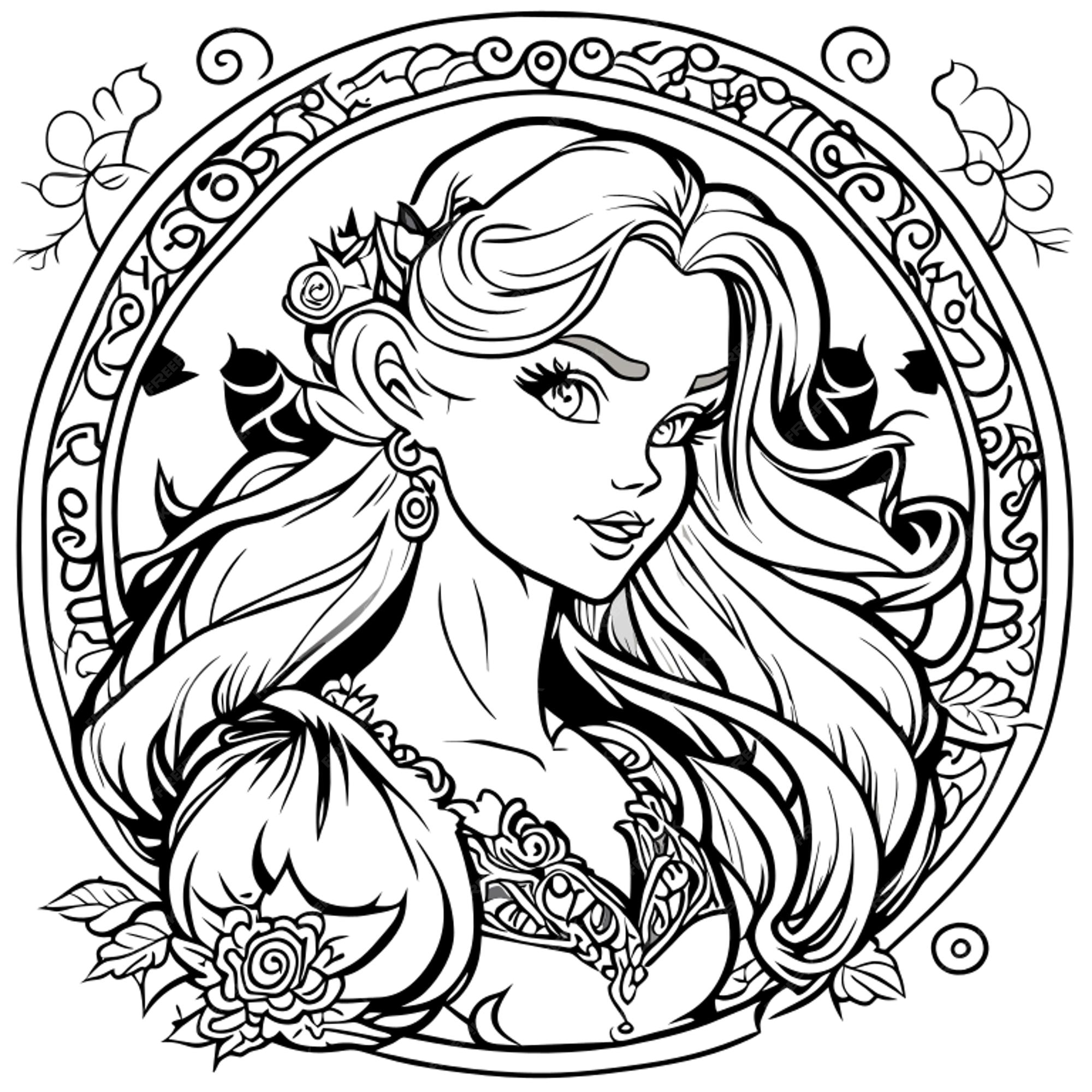 Premium vector beautiful princess coloring pages vector art white background coloring book line art