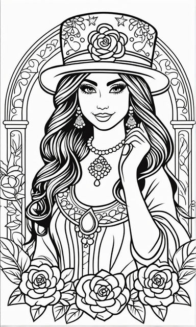 Sexy medieval zombie woman drawing black and white coloring page line art