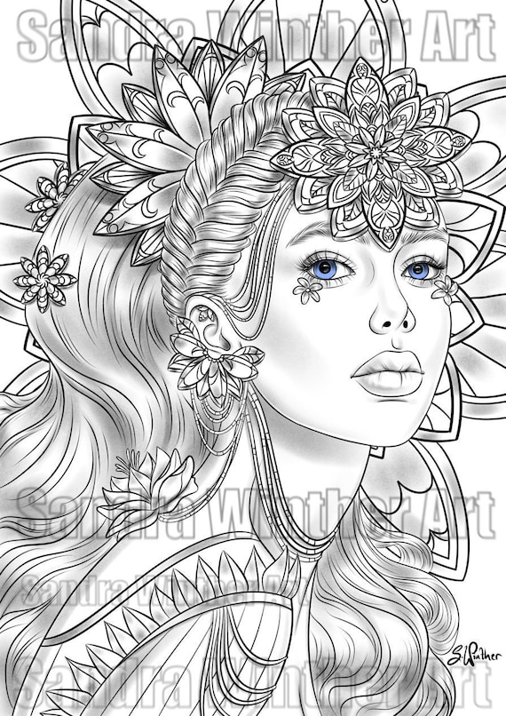 Fantasy princess printable digital coloring page download now