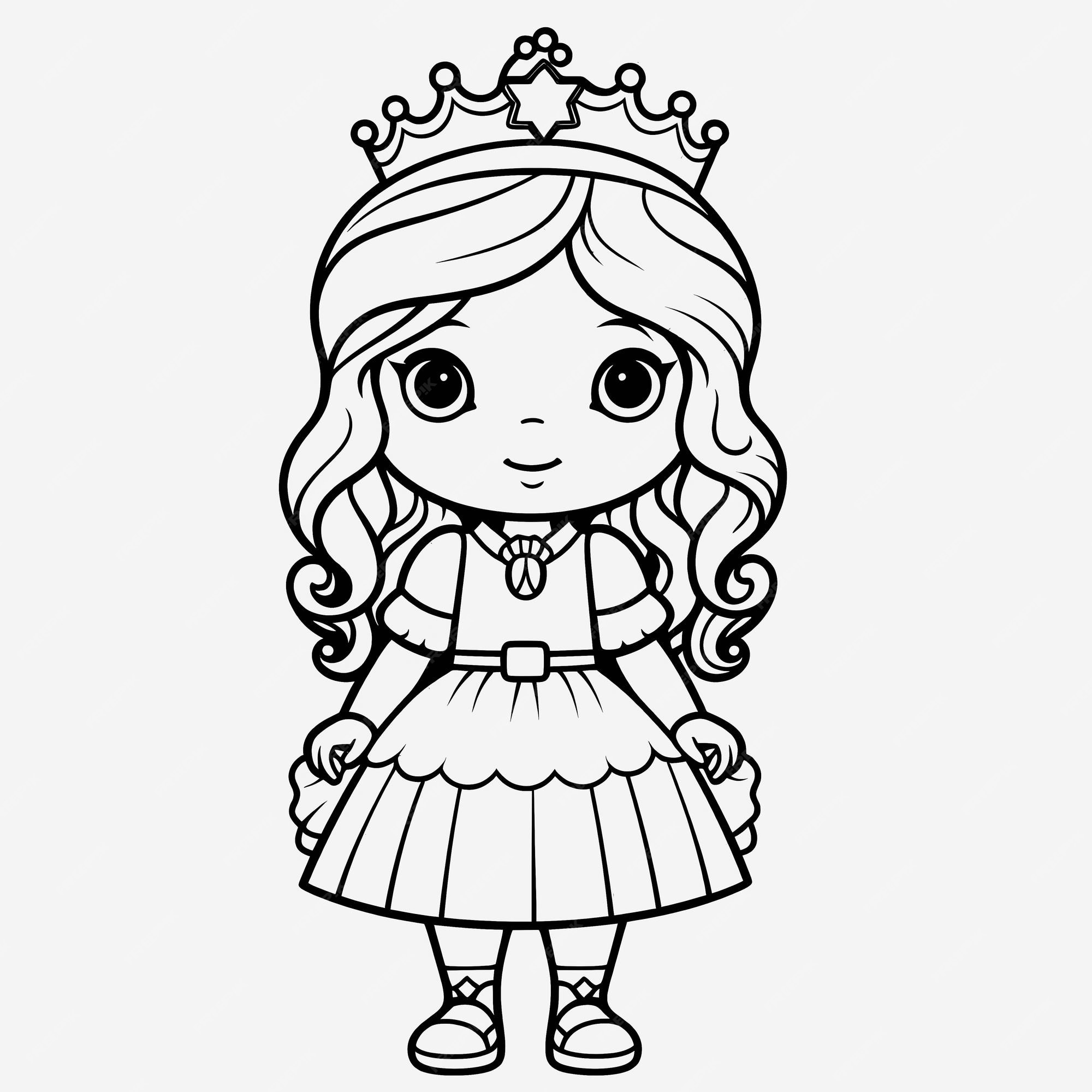 Premium photo simple kids coloring page flat vector illustration of a cute princess with crisp lines
