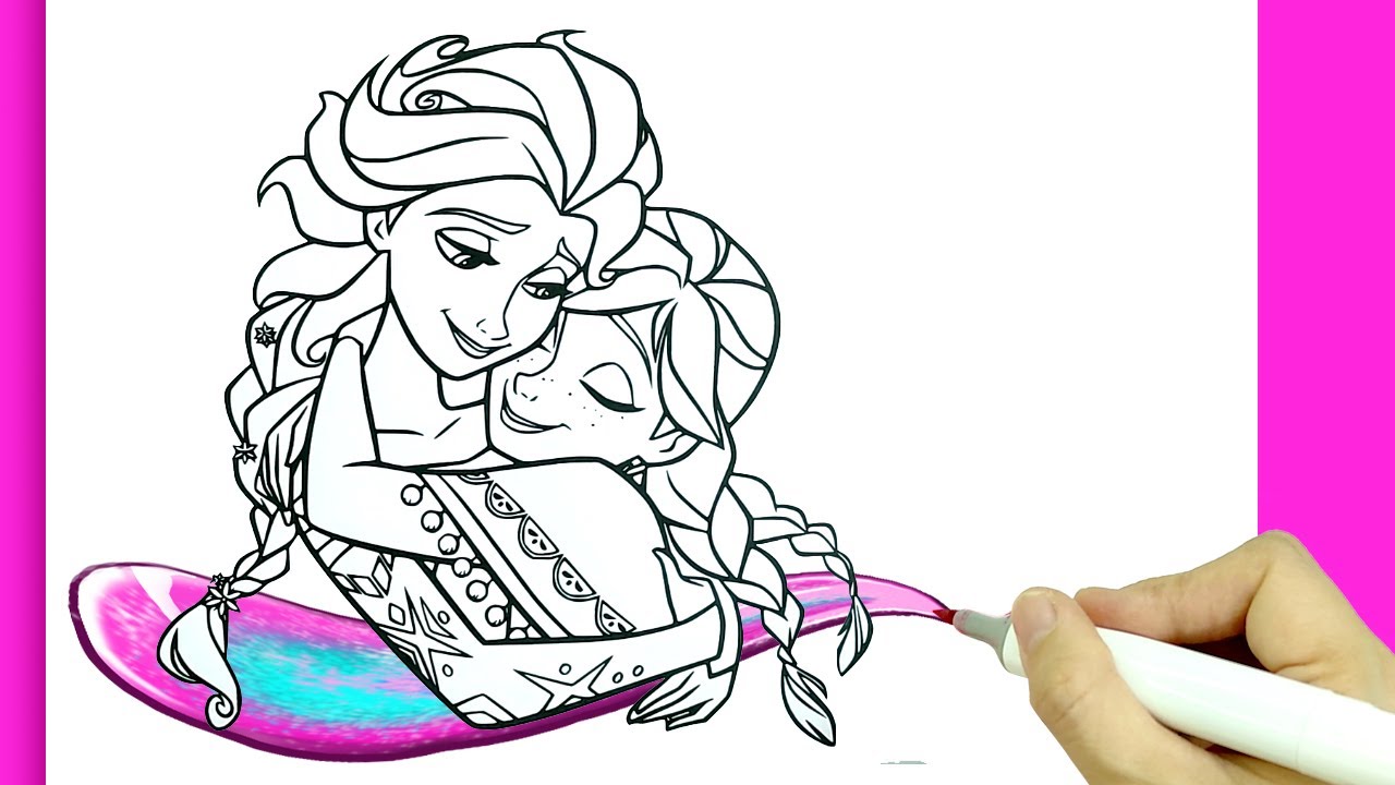 Frozen coloring princess elsa and anna hugging frozen frozen coloringpages coloringbook