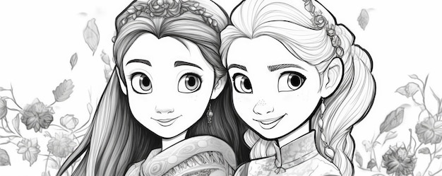 Premium ai image like princess elsa anna copy coloring pages for printing banner frozen draw