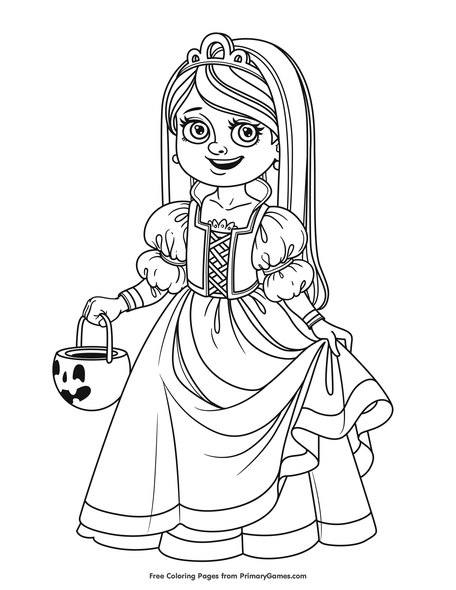 Girl in princess costume coloring page â free printable pdf from