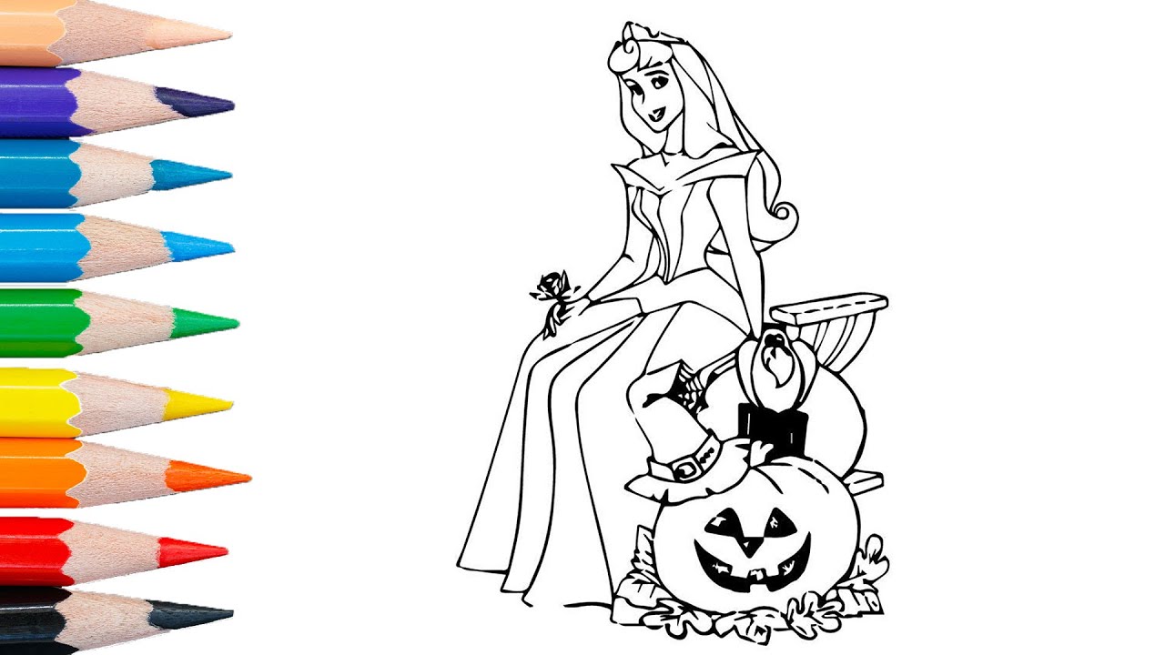 Halloween coloring page trick or treat halloween pumpkins princess aurora