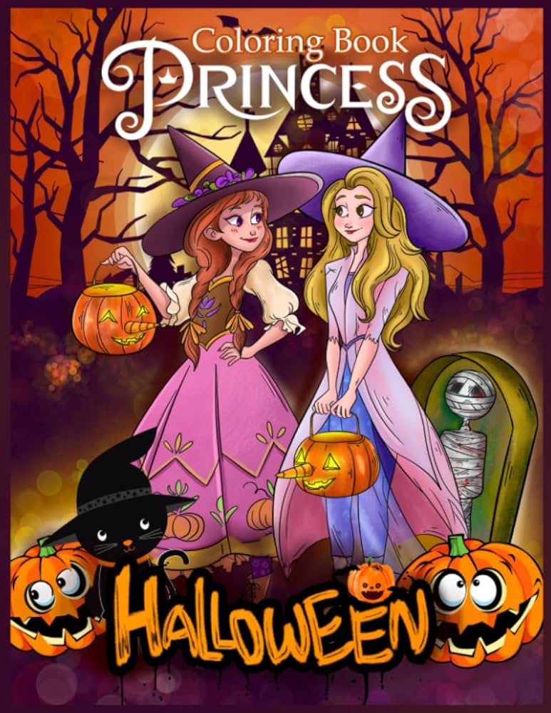 Princess halloween coloring book easy halloween coloring pages filled with princess pumpkins bats spooky cats carrico isaac books