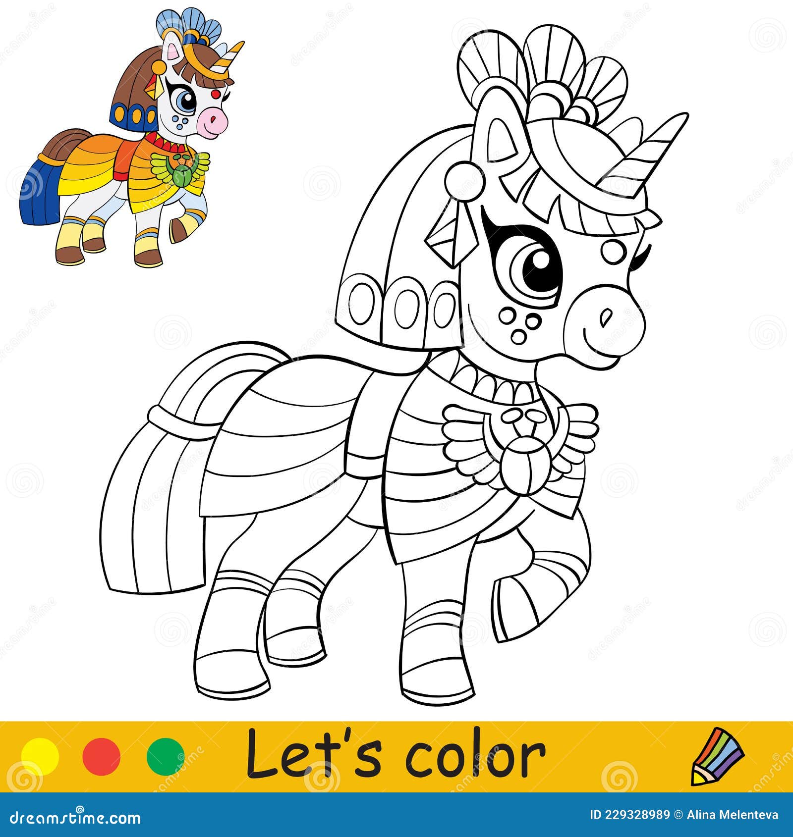 Cute unicorn egyptian princess coloring book halloween stock vector