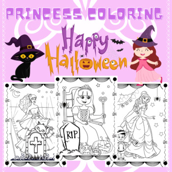 Princess halloween coloring pages for girls by new kids zone tpt