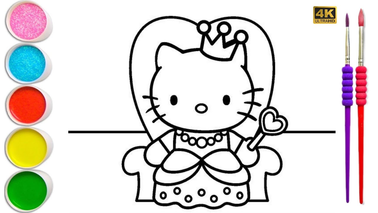 How to draw cute princess hello kitty coloring for kids easy sanrio hello kitty drawing painting