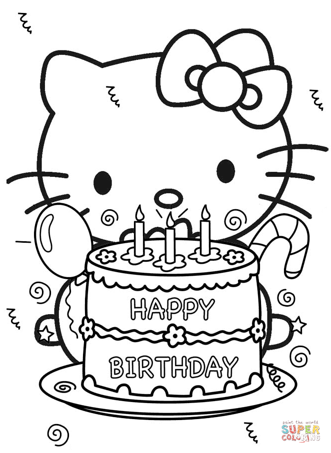 Happy birthday hello kitty coloring page free printable coloring pages