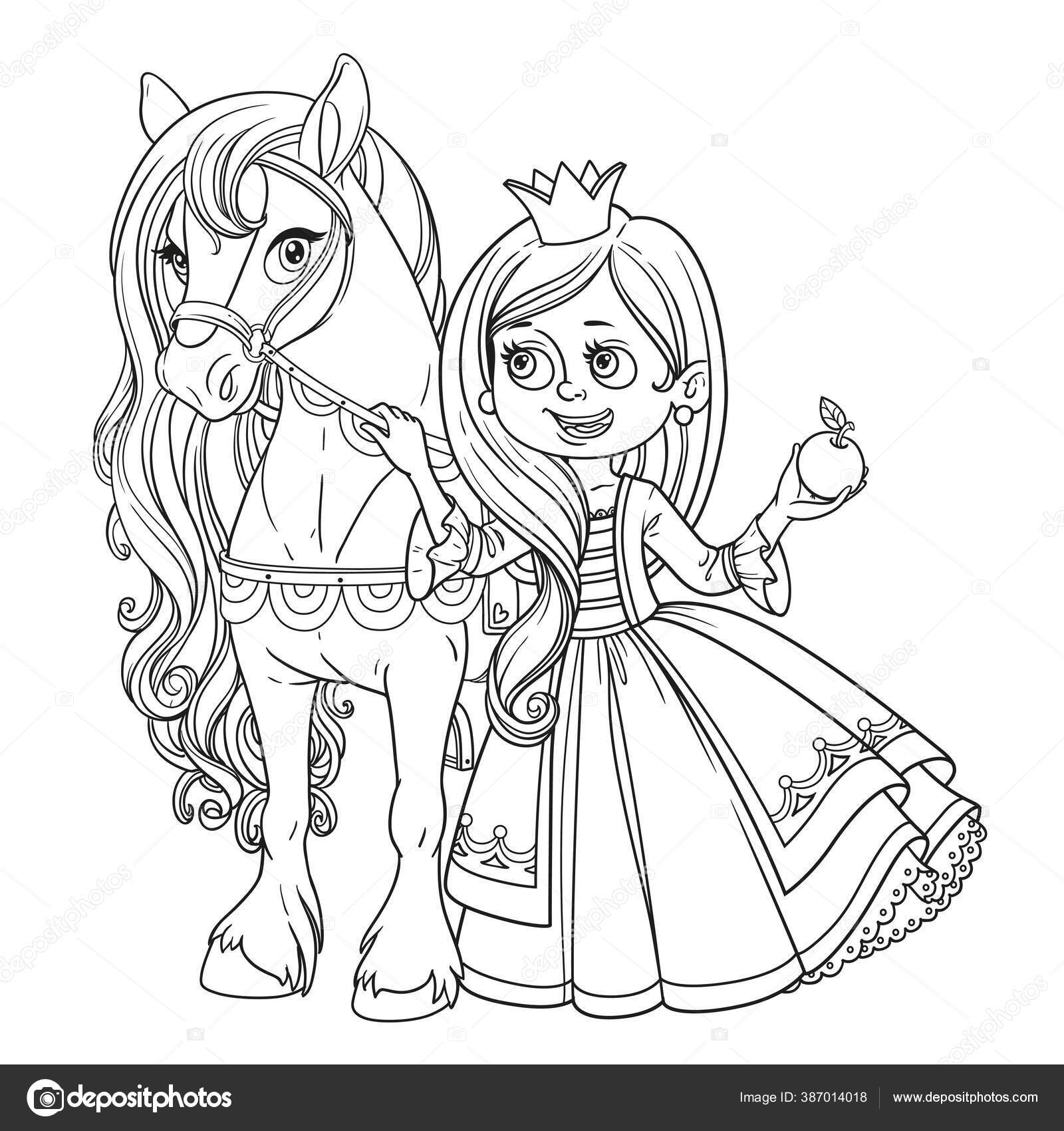Beautiful princess horse outlined picture coloring book white background stock vector by yadviga