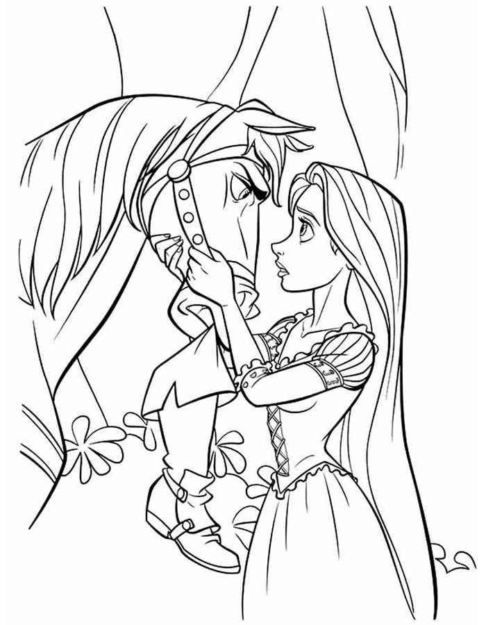 Princess rapunzel with a horse coloring page