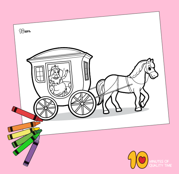 Horse and carriage with a princess sitting inside coloring page â minutes of quality time